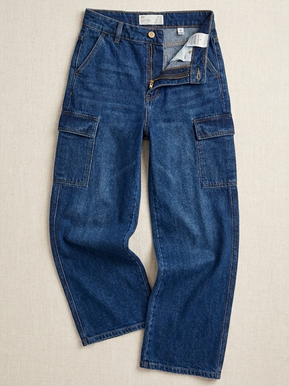 Ardene EightyTwo High Rise Wide Leg Cargo Jeans Blue Denim Women’s 9